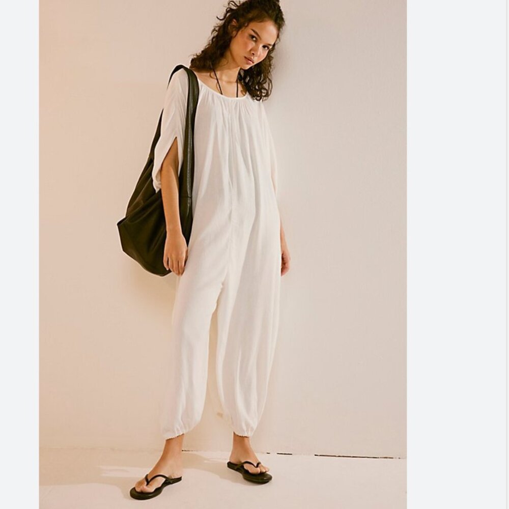 Free People White Flowing Cotton Jumpsuit